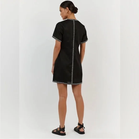 DISSH Bella Black Linen Mini Shift Dress size 4 - Picture 2 of 7